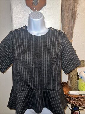 Ralph Lauren Black Pinstripe Peplum Top